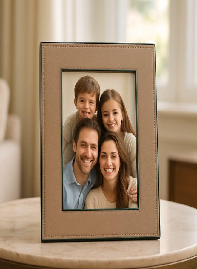 CASA BOTANICAL Dual Tone Hand Crafted Faux Leather Photo Frame Tabletop Decor for Home and Office| Perfect Birthday or Anniversary Gift Size: 8×10 Inches (Inner Size 4×6.5 Inches) Stylish Decorative Picture Frame-Beige - Image 2